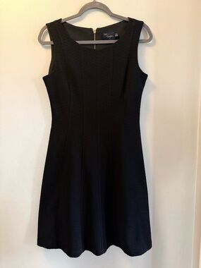 Taylor Black Sleeveless Textured Fit-and-Flare Dress with Gold Zipper